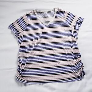 Lane Bryant Ruched Side V-neck Tee Purple White Stripes Size 22 / 24